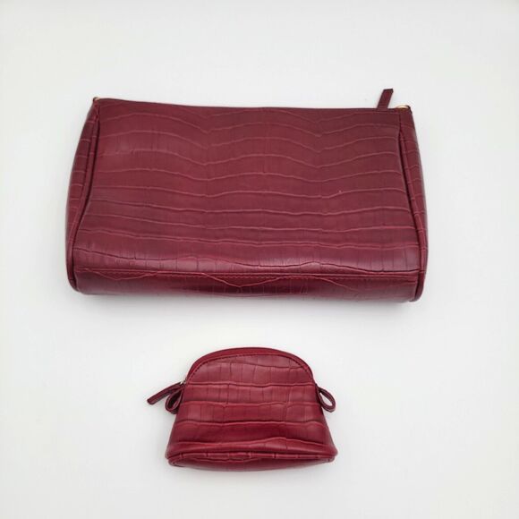 Red Clutch MATCHING SET Faux Leather Alligator Gold Hardware w/ Coin Purse EUC - Picture 5 of 13